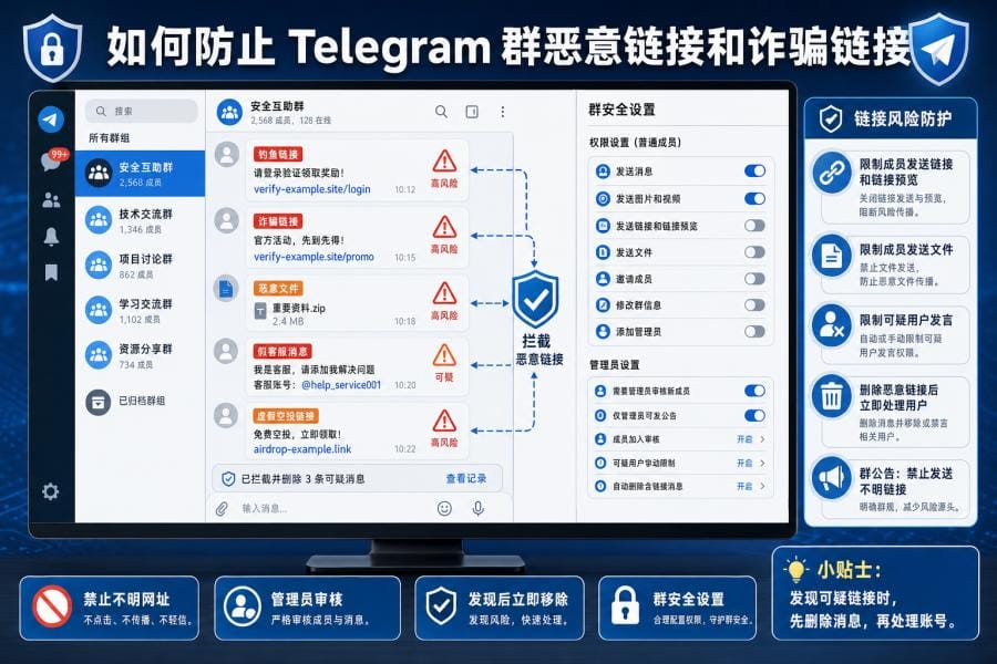 Telegram 群恶意链接和诈骗链接防护