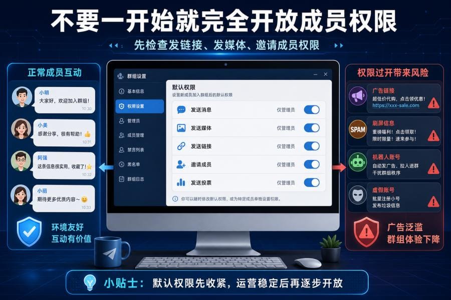 Telegram 群成员默认权限设置