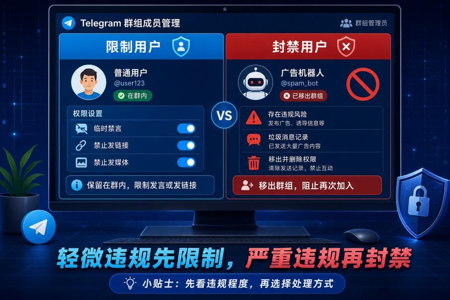 Telegram 群用户限制和封禁区别